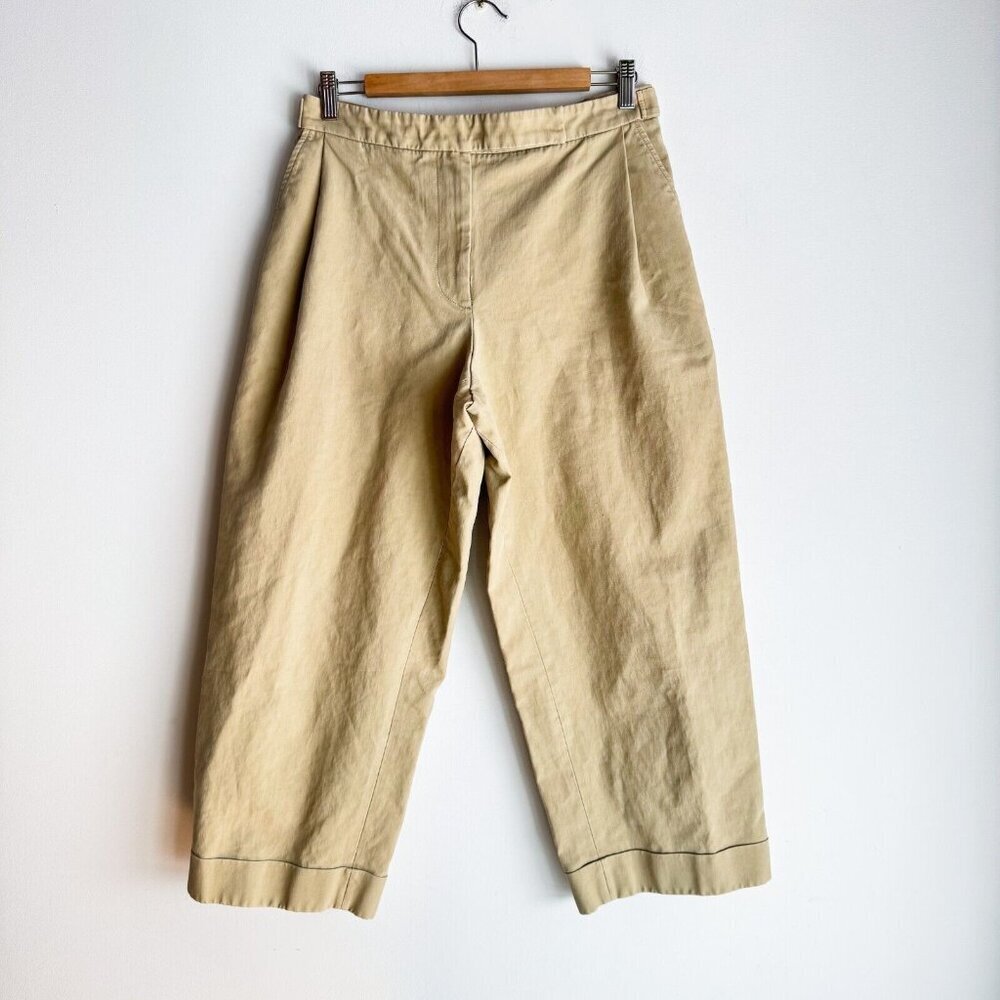 Beige Cropped Wide-Leg Pants - Women Ankle-Length